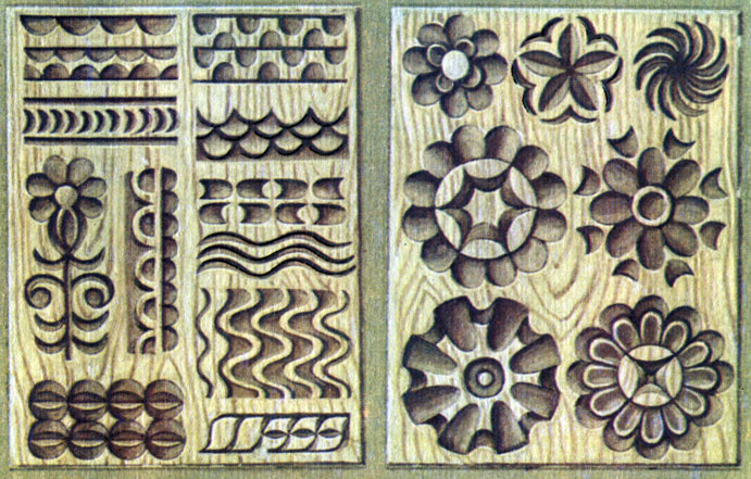 Образцы орнаментов скобчатой резьбы