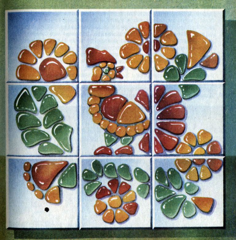 Мозаичный набор из стекла, выполненный на четырех керамических плитках. Современная работа